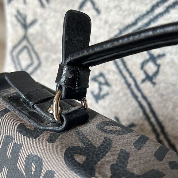 Large Faux Leather Black Purse handwritten Lettering Metal Clasp - Picture 8 of 8